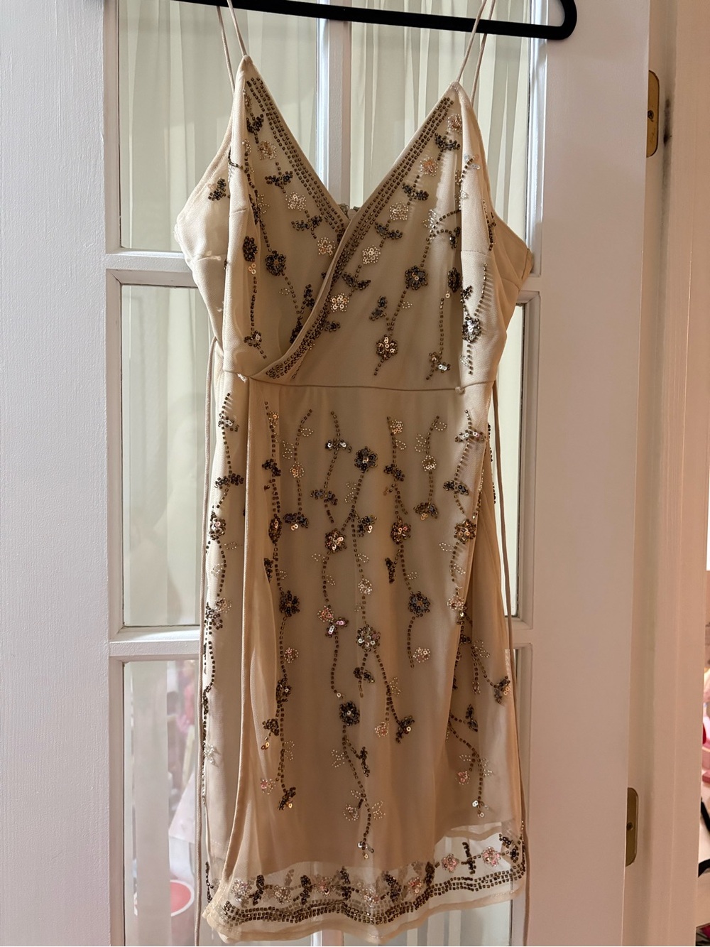 Altar'd State Ivory Beaded Mini Slip Dress with Floral Sequin Accents - Picture 2 of 9